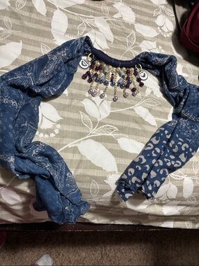 Beaded Charm Blue Scarf Necklace
